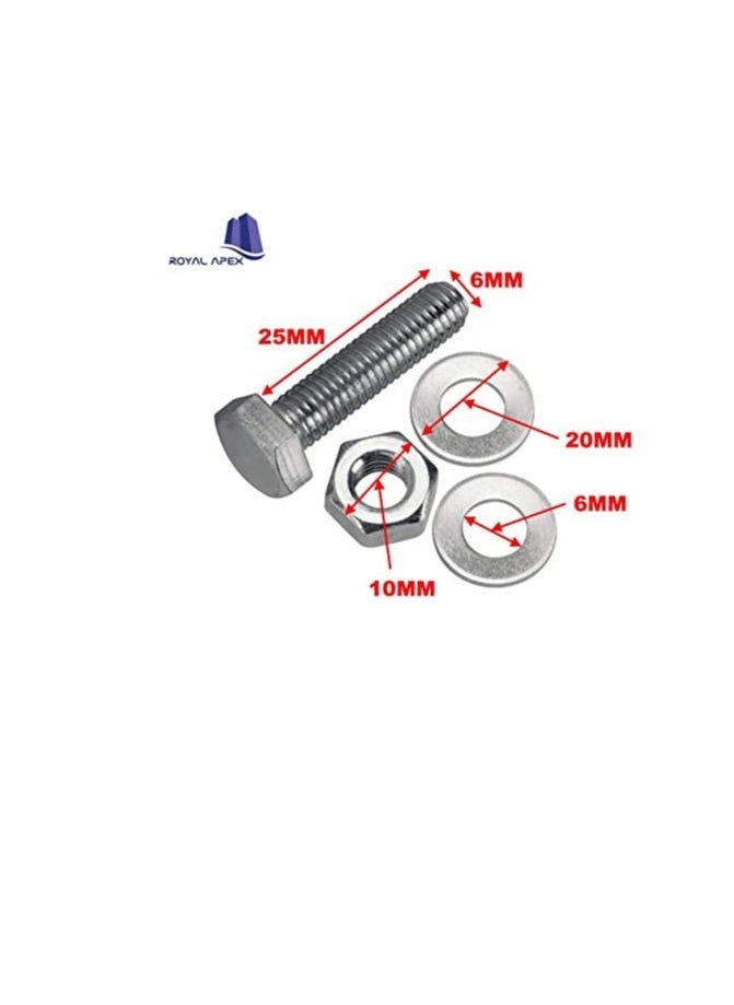 Generic 12 pcs Hex Head Screw Bolts Nuts & Washers Fully Thread GI Plain Finish Bolt Set. (6, 25MM)  - Image 3