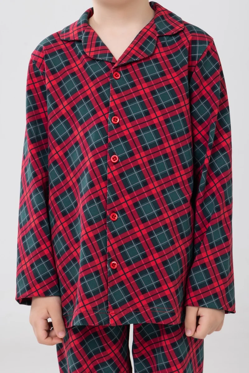Baykar Double Breasted Front Buttoned Comfortable Pattern Unisex Children's Pajama Set 9500 Red