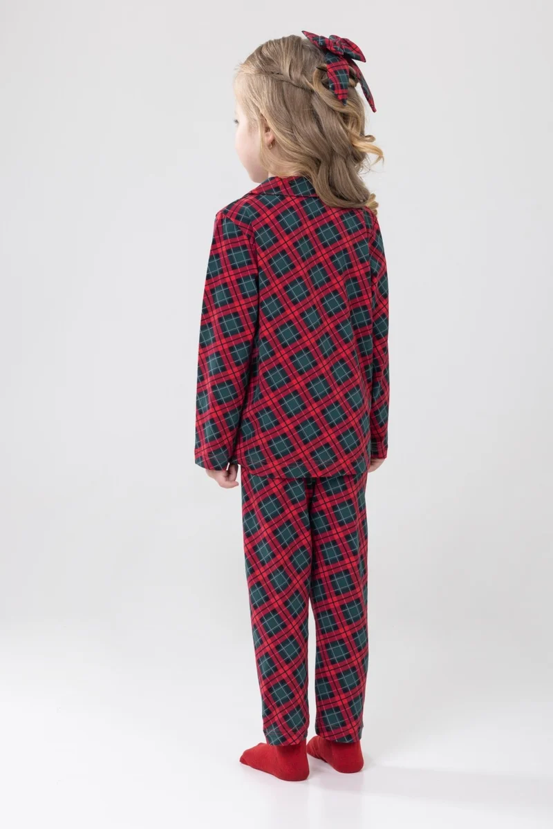 Baykar Double Breasted Front Buttoned Comfortable Pattern Unisex Children's Pajama Set 9500 Red