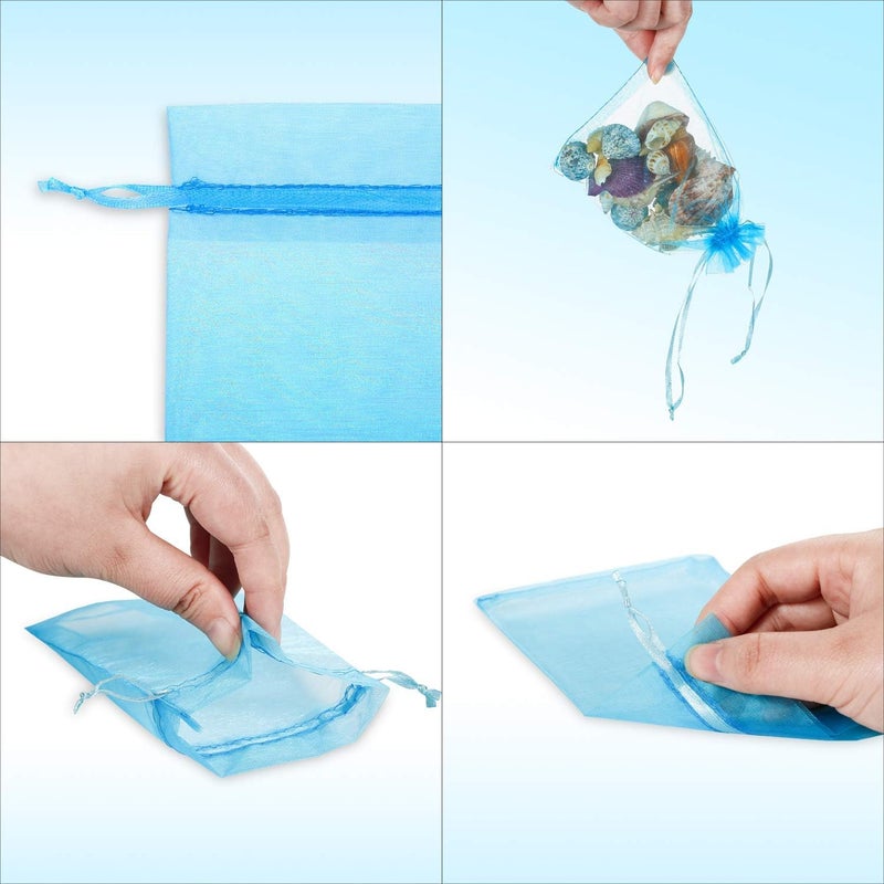 brown leaf 8X6 inches Pack Of 30 PC's Sheer Drawstring Organza Gift Bags Jewelry Pouches Potli Bags for Christmas Cosmetics Jewelry Wedding Party Baby Shower Return Gifting Favor Bags (Sky Blue) - Image 1