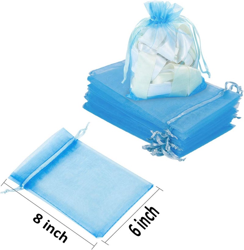 brown leaf 8X6 inches Pack Of 30 PC's Sheer Drawstring Organza Gift Bags Jewelry Pouches Potli Bags for Christmas Cosmetics Jewelry Wedding Party Baby Shower Return Gifting Favor Bags (Sky Blue) - Image 4