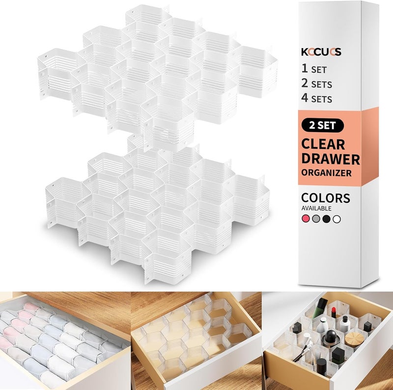 Kocuos Honeycomb Separator Adjustable Drawer Organizer Divider for Underwear Belt-Scarf Socks Organizer (White(2pcs)) - Image 1