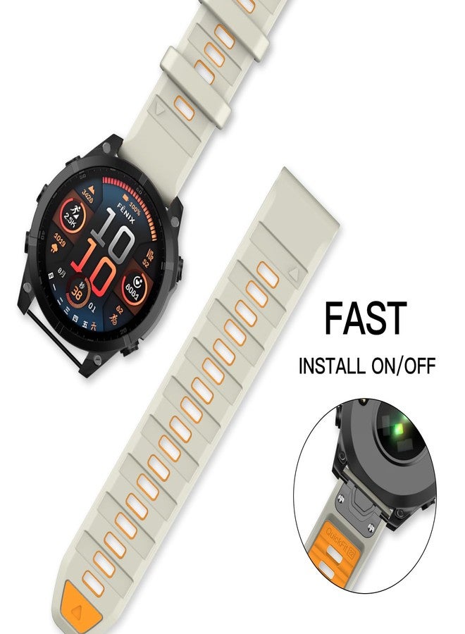 OVERSTEP Compatible with Fenix 8 47mm Watch Bands, 22mm Soft Siliocne Strap for Garmin Fenix 5/Fenix 5 Plus/Fenix 6/Fenix 6 Pro/Fenix 7 Smartwatch(Light Sand, Orange) - Image 3