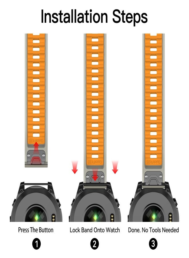 OVERSTEP Compatible with Fenix 8 47mm Watch Bands, 22mm Soft Siliocne Strap for Garmin Fenix 5/Fenix 5 Plus/Fenix 6/Fenix 6 Pro/Fenix 7 Smartwatch(Light Sand, Orange) - Image 5