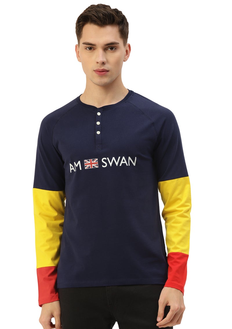 amswan PREMIUM COTTON LYCRA COLOURBLOCK PRINTED FULL SLEEVE CREW NECK T-SHIRTS - Image 1