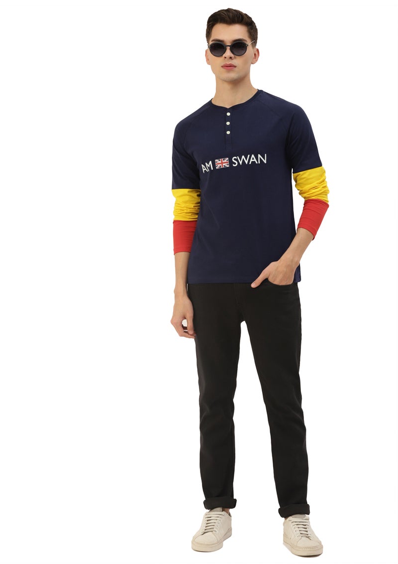 amswan PREMIUM COTTON LYCRA COLOURBLOCK PRINTED FULL SLEEVE CREW NECK T-SHIRTS - Image 5