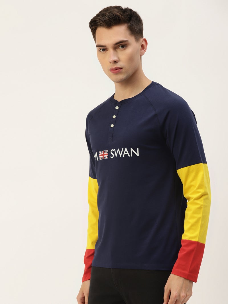 amswan PREMIUM COTTON LYCRA COLOURBLOCK PRINTED FULL SLEEVE CREW NECK T-SHIRTS - Image 3