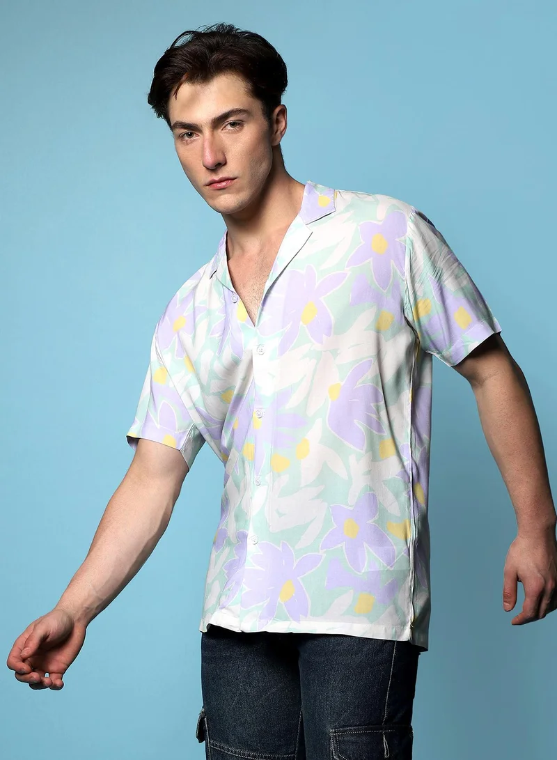 Campus Sutra Men's Multicolour Pastel Flora Shirt