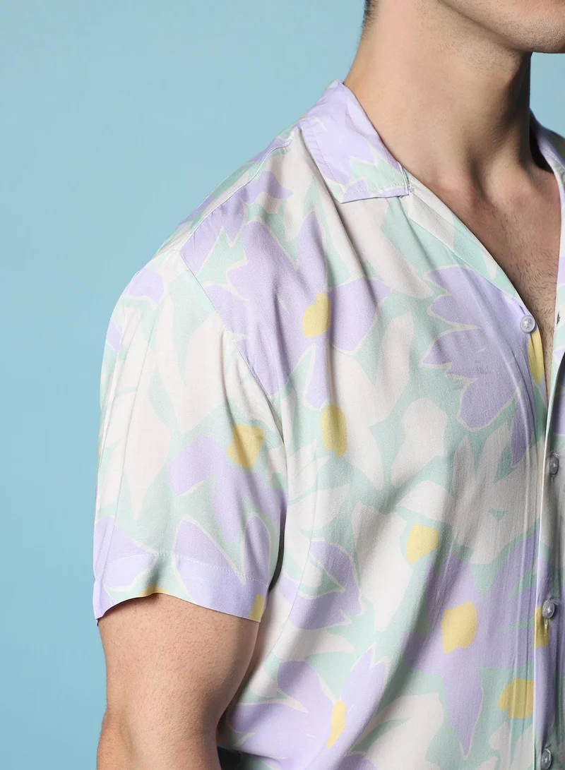 Campus Sutra Men's Multicolour Pastel Flora Shirt