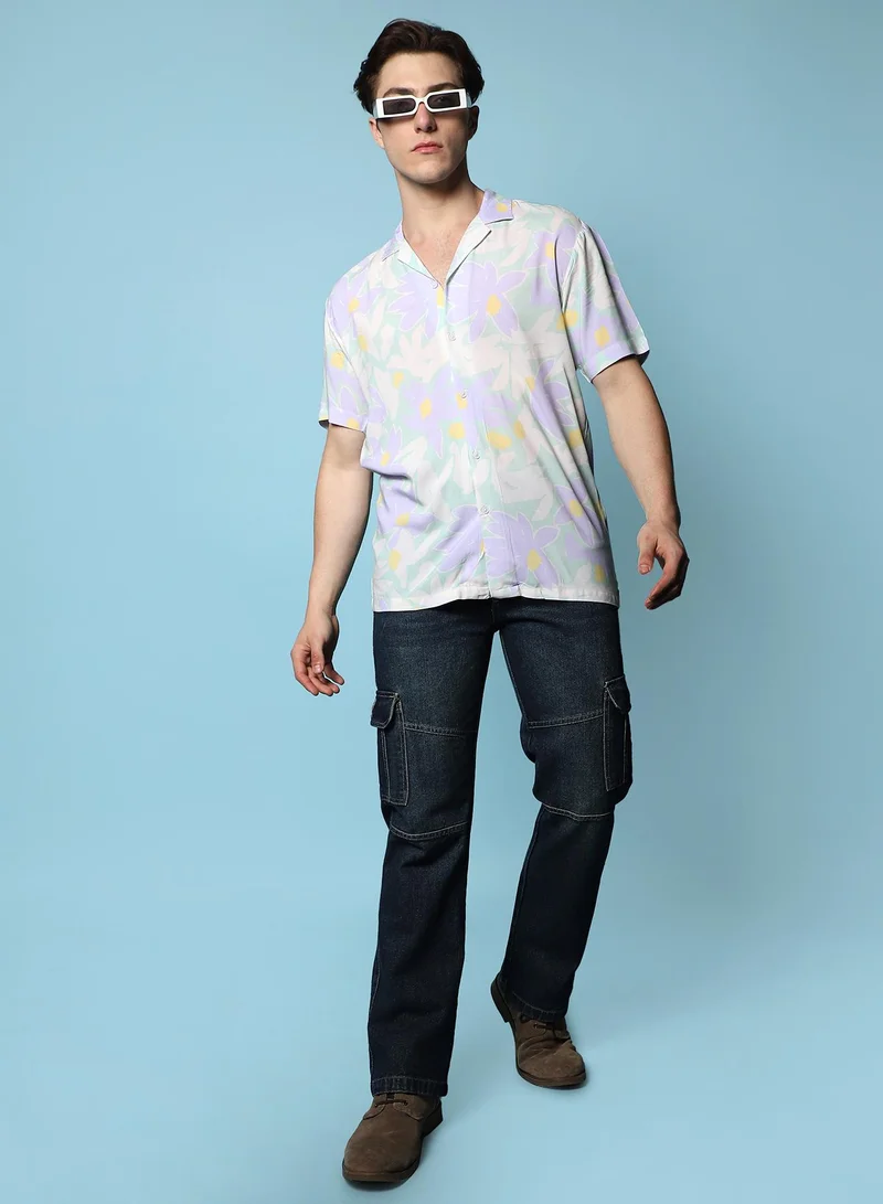 Campus Sutra Men's Multicolour Pastel Flora Shirt