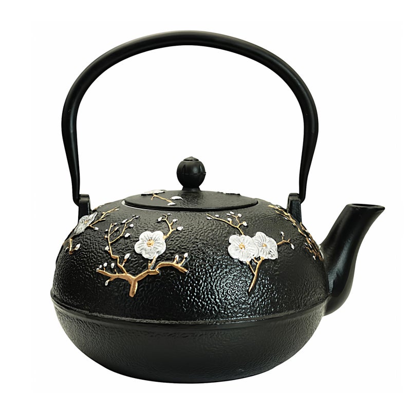 YJX 60.9oz Large Cast Iron Teapot for Stovetop, Japanese Tetsubin, Heavy and Durable Tea Pot, Tea Kettle with Stainless Steel Infuser for Loose Tea, Floral Pattern(1800ML) - Image 1