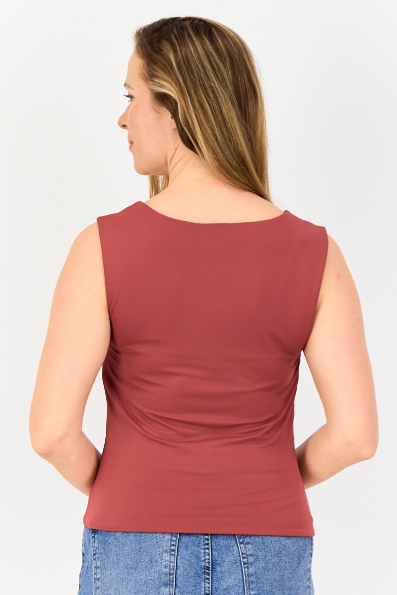 bebe Women Square Neck Sleeveless Solid Tank Top, Brown  - Image 2