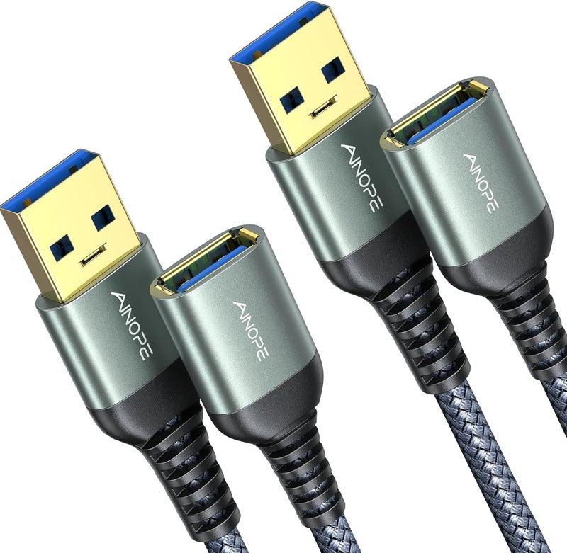 AINOPE 2 Pack USB Extensions Cable High Speed USB 3.0 Extension Cord Type A Male to Female Sturdy Braided Material Fast Data Transfer Compatible with USB Keyboard,Mouse,Flash Drive,Grey,3.3FT+3.3FT - Image 1