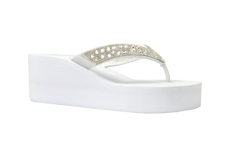 REDVOLUTION New Women's Rhinestone Sandals High | Low Platform T-Strap Jewel Sandals High Wedge Flip Flops (Bubbly-H [white], numeric_9) - Image 4