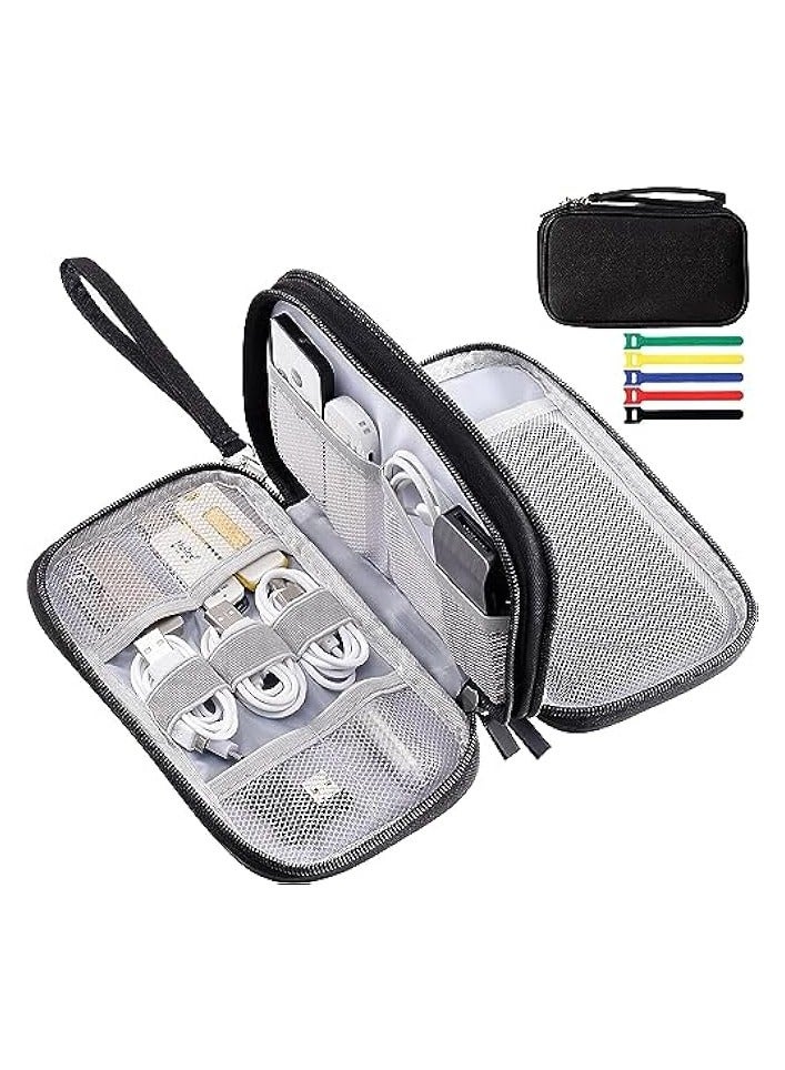 بروماس منظم إلكتروني إكسسوارات إلكترونية صغيرة للسفر حقيبة منظم كابلات مقاومة للماء حقيبة منظم سلك بطبقتين لUSB، شاحن، القرص الصلب، سماعة الأذن، يناسب السفر، المنزل، هدية - Image 1