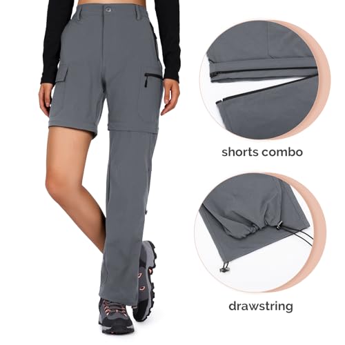 Cycorld Women's-Hiking-Pants-Convertible Quick-Dry-Stretch-Lightweight Zip-Off Outdoor Pants with 5 Deep Pockets (Light Grey, Medium) - Image 3