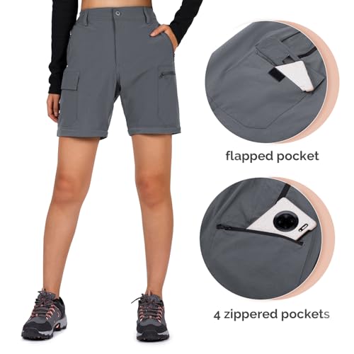Cycorld Women's-Hiking-Pants-Convertible Quick-Dry-Stretch-Lightweight Zip-Off Outdoor Pants with 5 Deep Pockets (Light Grey, Medium) - Image 5
