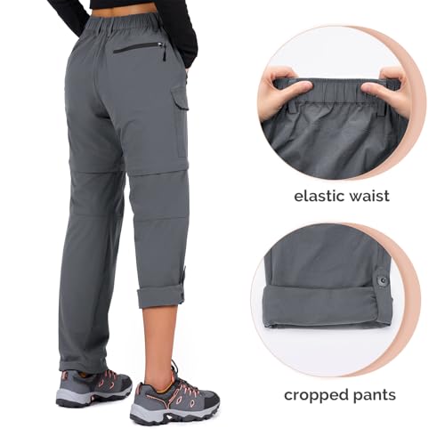 Cycorld Women's-Hiking-Pants-Convertible Quick-Dry-Stretch-Lightweight Zip-Off Outdoor Pants with 5 Deep Pockets (Light Grey, Medium) - Image 4