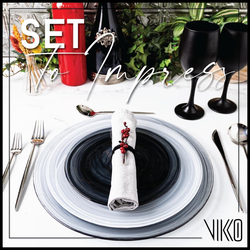Vikko Lunch Plates Set of 6 Black Alabaster 85 Marbelized Swirl Design Elegant Glass Entree Dishwasher Safe - Image 3