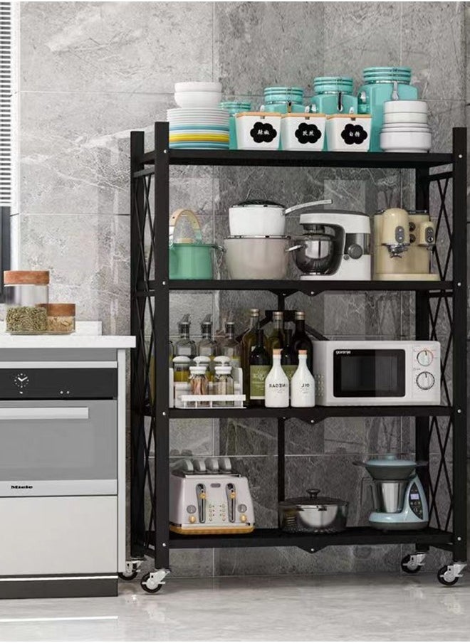 HOMESTAR 4 Layer Shelf Foldable Storage Shelving Unit with Wheels Metal Storage Rack Display Rack for Garage Kitchen Pantry Closet Laundry Black  - Image 1