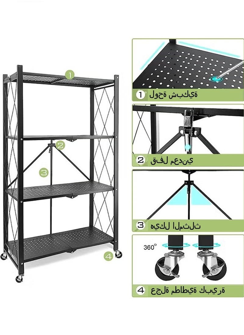 HOMESTAR 4 Layer Shelf Foldable Storage Shelving Unit with Wheels Metal Storage Rack Display Rack for Garage Kitchen Pantry Closet Laundry Black  - Image 3