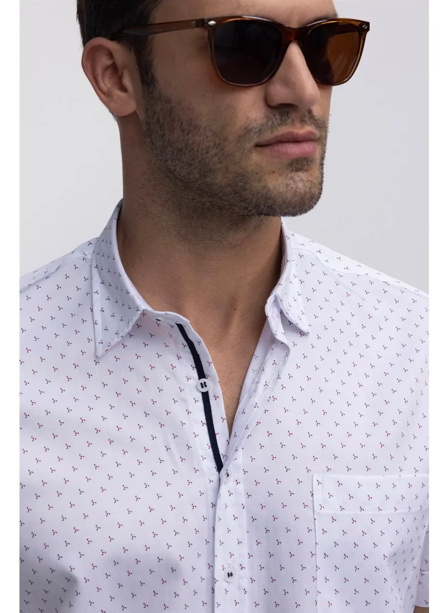 Tudors Classic Fit Short Sleeve Printed Sports Collar Men's White Shirt