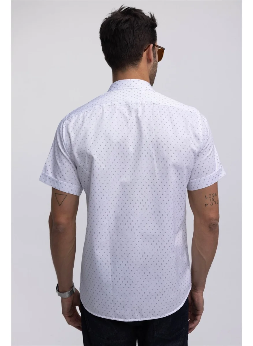 Tudors Classic Fit Short Sleeve Printed Sports Collar Men's White Shirt