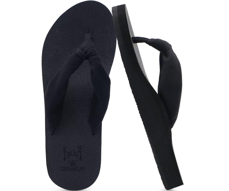 KuaiLu Flip Flops Women Arch Support Yoga Mat Comfortable Summer Beach Walking Thong Cushion Sandals Slip on Pool Outfits Travel Essentials Orthotic Slides Outdoor Slippers Shoes All Black Size 6 - Image 1