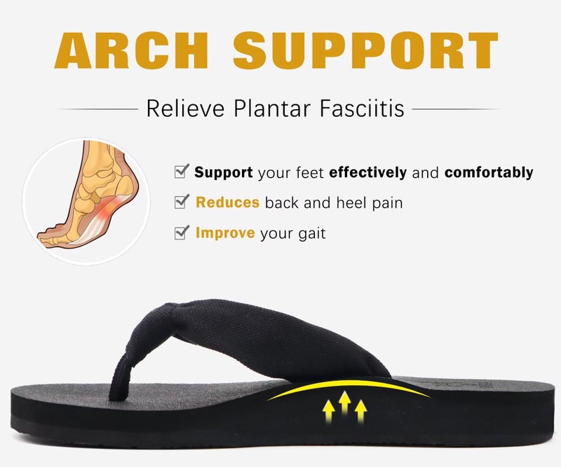 KuaiLu Flip Flops Women Arch Support Yoga Mat Comfortable Summer Beach Walking Thong Cushion Sandals Slip on Pool Outfits Travel Essentials Orthotic Slides Outdoor Slippers Shoes All Black Size 6 - Image 4