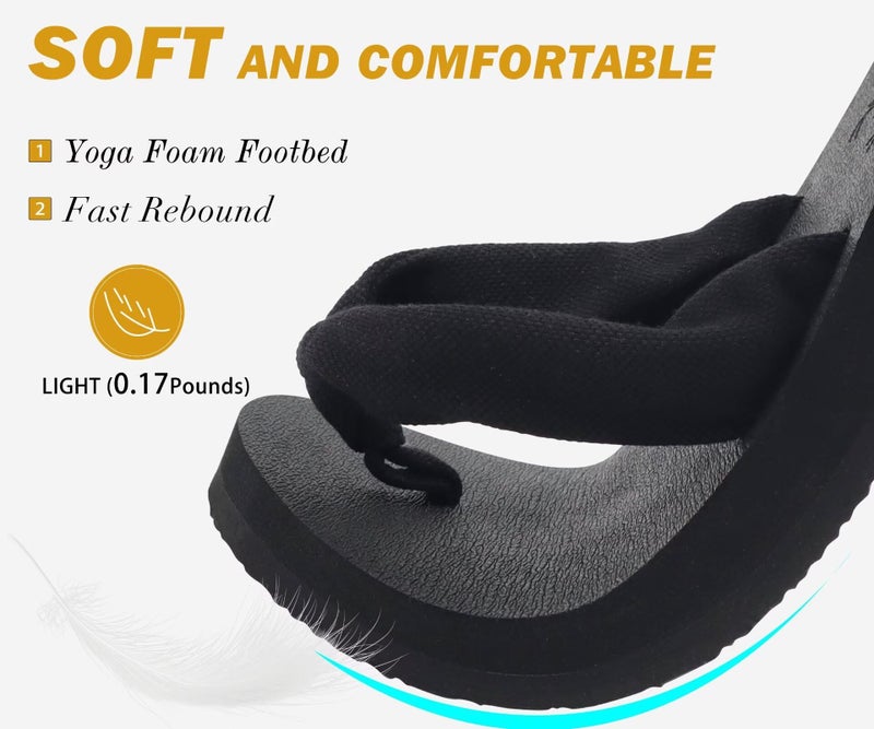 KuaiLu Flip Flops Women Arch Support Yoga Mat Comfortable Summer Beach Walking Thong Cushion Sandals Slip on Pool Outfits Travel Essentials Orthotic Slides Outdoor Slippers Shoes All Black Size 6 - Image 3