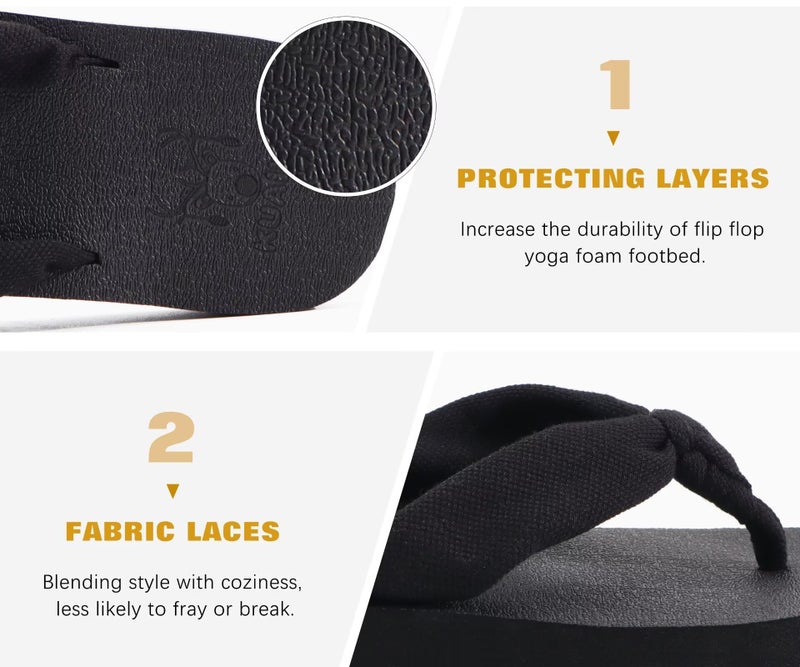 KuaiLu Flip Flops Women Arch Support Yoga Mat Comfortable Summer Beach Walking Thong Cushion Sandals Slip on Pool Outfits Travel Essentials Orthotic Slides Outdoor Slippers Shoes All Black Size 6 - Image 5