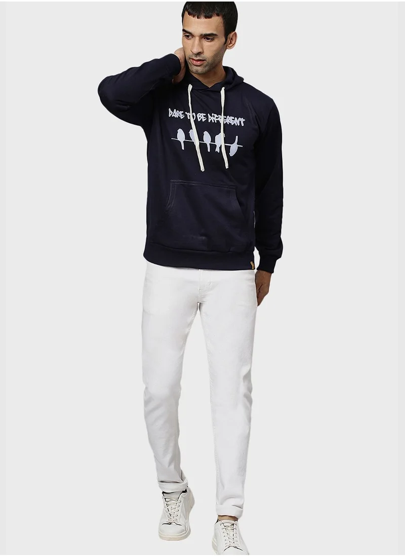 Campus Sutra Front Pocket Printed Hoodie