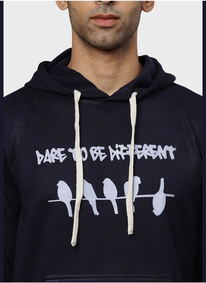 Campus Sutra Front Pocket Printed Hoodie