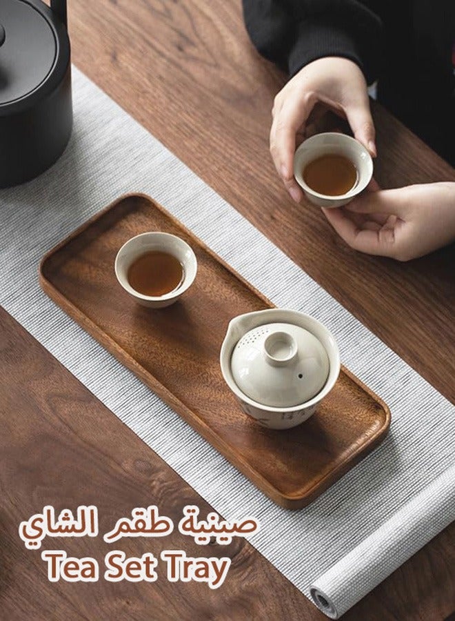 2-Piece Coffee Wood Serving Tray Wooden Tea Set Platters Large Serving Tray for Coffee, Breakfast, Food, Dessert, Cheese, Rectangular Decorative Serving Tray for Bathroom, Vanity, Kitchen Counter, Home Decor, Party, 30✖12✖2 Cm  - Image 5