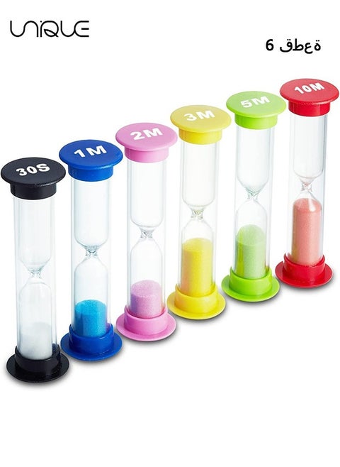 Pack of 6 Sand Timer，6 Colors Hourglass Sandglass Sand Clock Timer 30sec / 1min / 2mins / 3mins / 5mins / 10mins. for Classroom Game Home Office, Toothbrush Timer for Children Kids