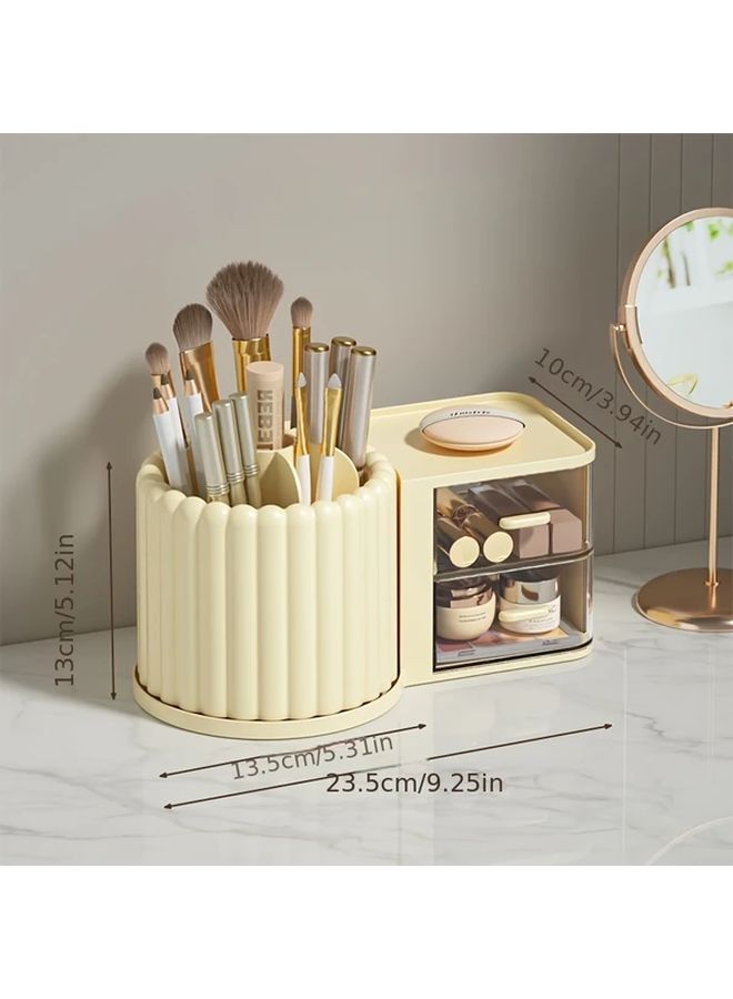 White Spinning Drawer Pen Holder Large Capacity Desk Organizer For Stationery And Makeup Brushes - Image 3