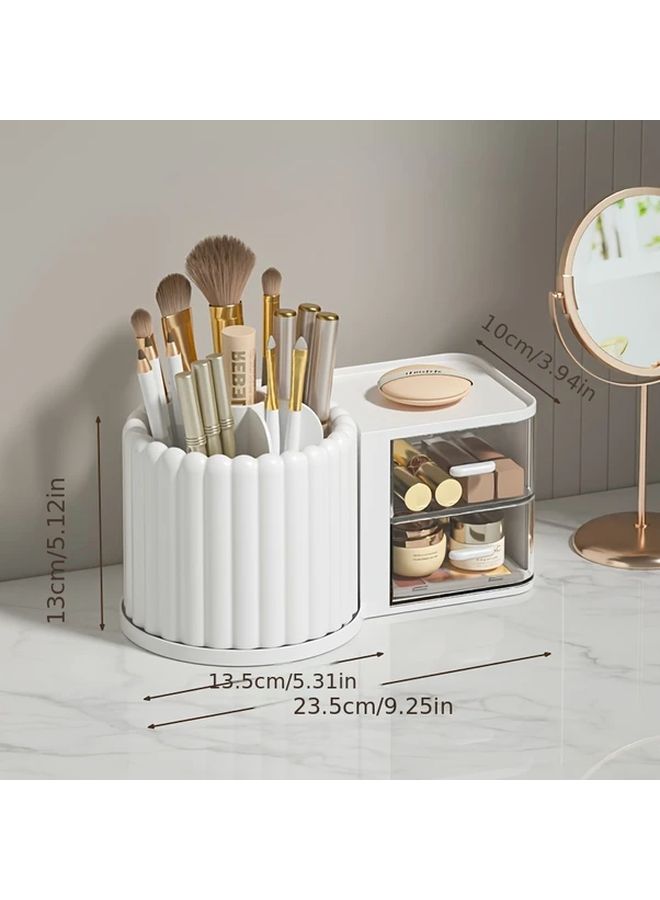 White Spinning Drawer Pen Holder Large Capacity Desk Organizer For Stationery And Makeup Brushes - Image 4