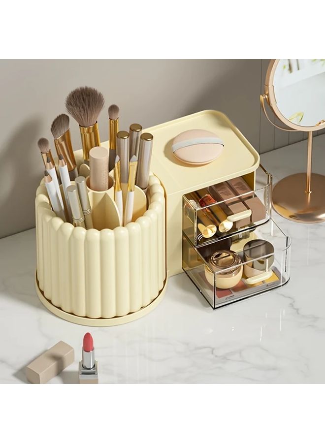 White Spinning Drawer Pen Holder Large Capacity Desk Organizer For Stationery And Makeup Brushes - Image 1
