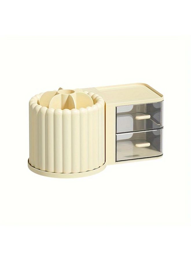 White Spinning Drawer Pen Holder Large Capacity Desk Organizer For Stationery And Makeup Brushes - Image 2