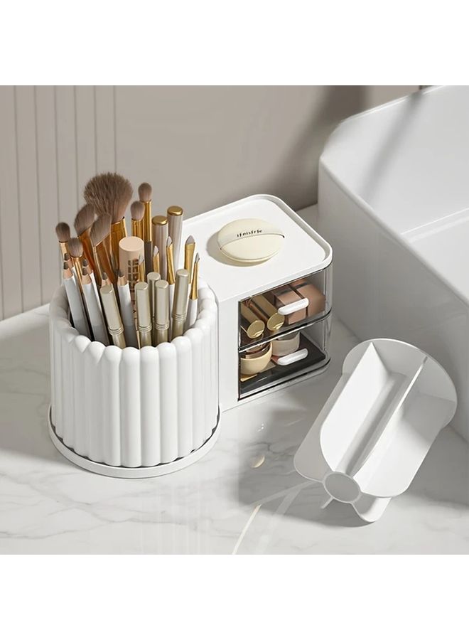 White Spinning Drawer Pen Holder Large Capacity Desk Organizer For Stationery And Makeup Brushes - Image 5