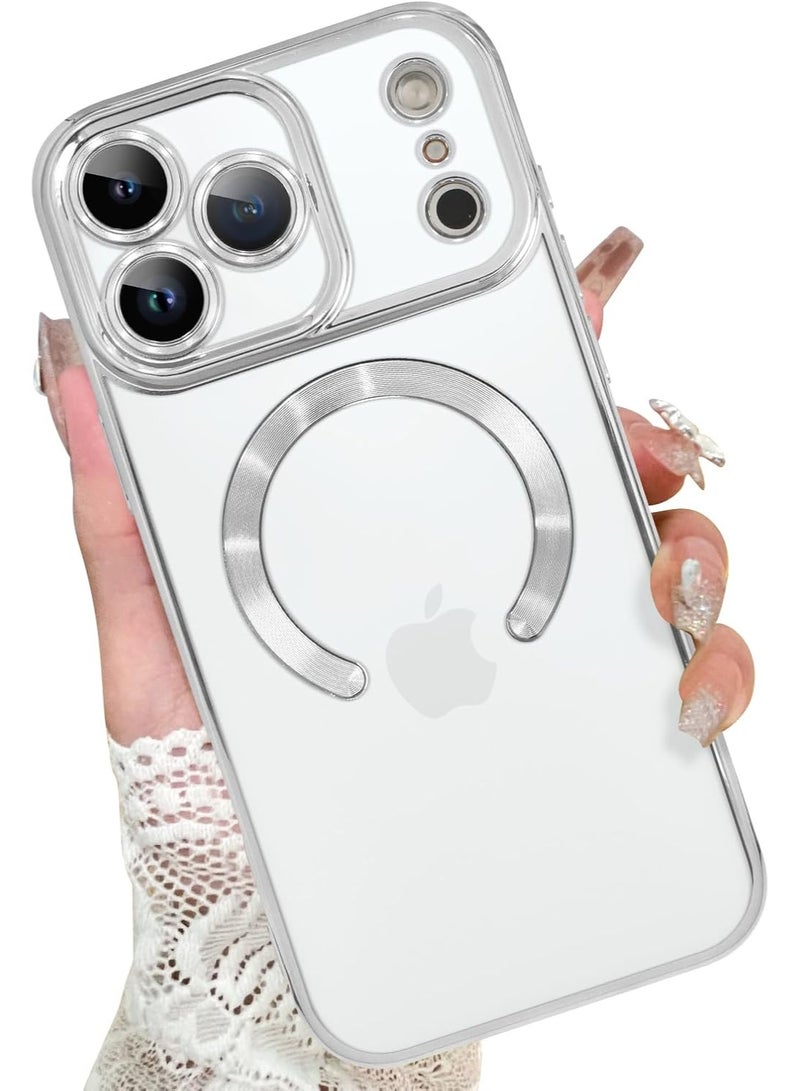 أكاليكس جراب مغناطيسي لهاتف iPhone 17 Pro، حماية كاملة لعدسة الكاميرا، غطاء هاتف ناعم من مادة TPU، متوافق مع الشحن اللاسلكي MagSafe، غطاء هاتف مقاوم للصدمات من مادة TPU | فضي - Image 1