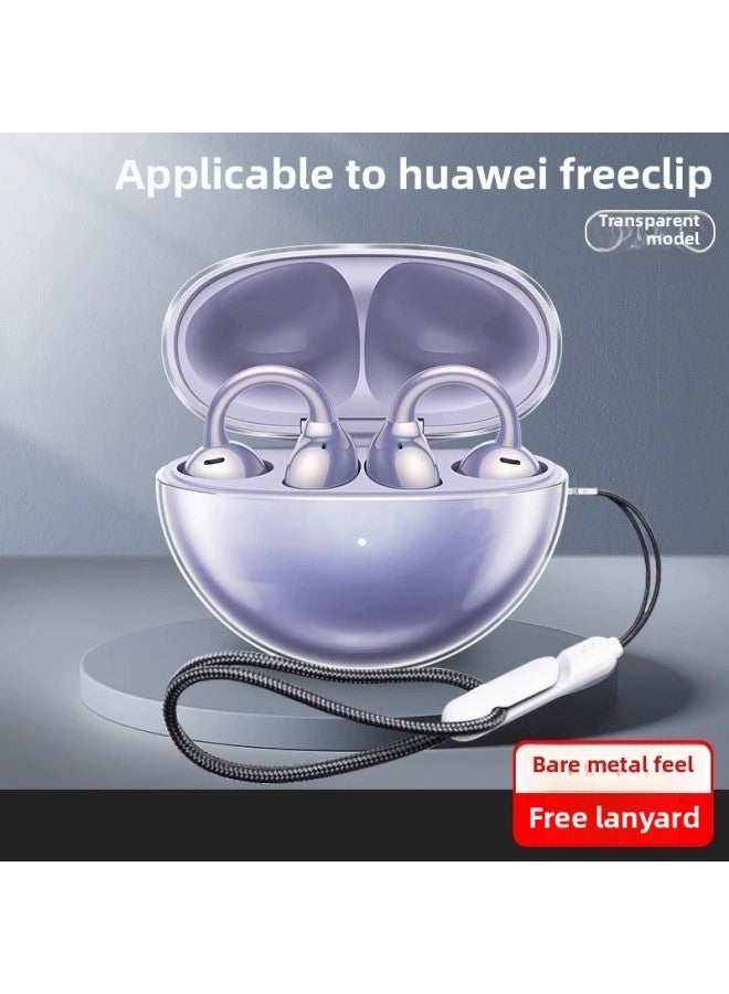 Suitable For Huawei FreeClip Protective Case Huawei Ear Clip Bluetooth Headset All-inclusive Transparent Anti-drop Soft Case-Color:Transparent (soft Shell + Lanyard)-Model:Huawei Freeclip  - Image 1