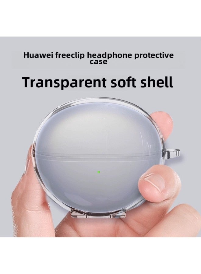Suitable For Huawei FreeClip Protective Case Huawei Ear Clip Bluetooth Headset All-inclusive Transparent Anti-drop Soft Case-Color:Transparent (soft Shell + Lanyard)-Model:Huawei Freeclip  - Image 2