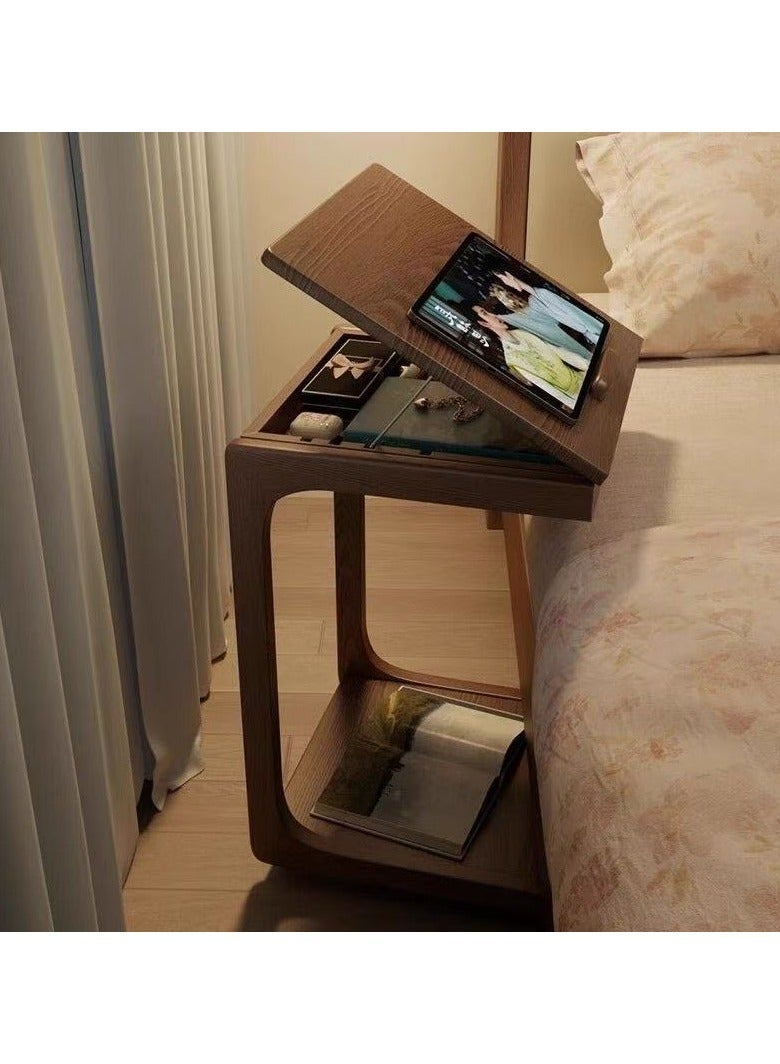 روعة طاولة سرير أريكة على شكل حرف C، طاولة جانبية خشبية قابلة للتدوير 360 درجة، مكتب كمبيوتر محمول مع عجلات، غرفة نوم، غرفة معيشة، طاولة خشبية صغيرة على شكل حرف C مع عجلات، أريكة/كنبة/خزانة سرير/طاولة سرير متعددة الوظائف، خشب الجوز - Image 1