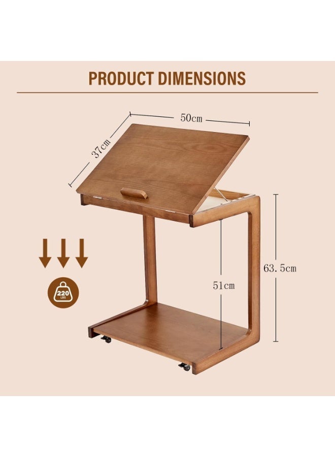 روعة طاولة سرير أريكة على شكل حرف C، طاولة جانبية خشبية قابلة للتدوير 360 درجة، مكتب كمبيوتر محمول مع عجلات، غرفة نوم، غرفة معيشة، طاولة خشبية صغيرة على شكل حرف C مع عجلات، أريكة/كنبة/خزانة سرير/طاولة سرير متعددة الوظائف، خشب الجوز - Image 3