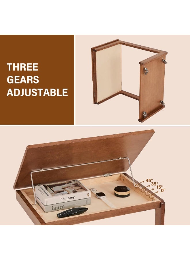 روعة طاولة سرير أريكة على شكل حرف C، طاولة جانبية خشبية قابلة للتدوير 360 درجة، مكتب كمبيوتر محمول مع عجلات، غرفة نوم، غرفة معيشة، طاولة خشبية صغيرة على شكل حرف C مع عجلات، أريكة/كنبة/خزانة سرير/طاولة سرير متعددة الوظائف، خشب الجوز - Image 5