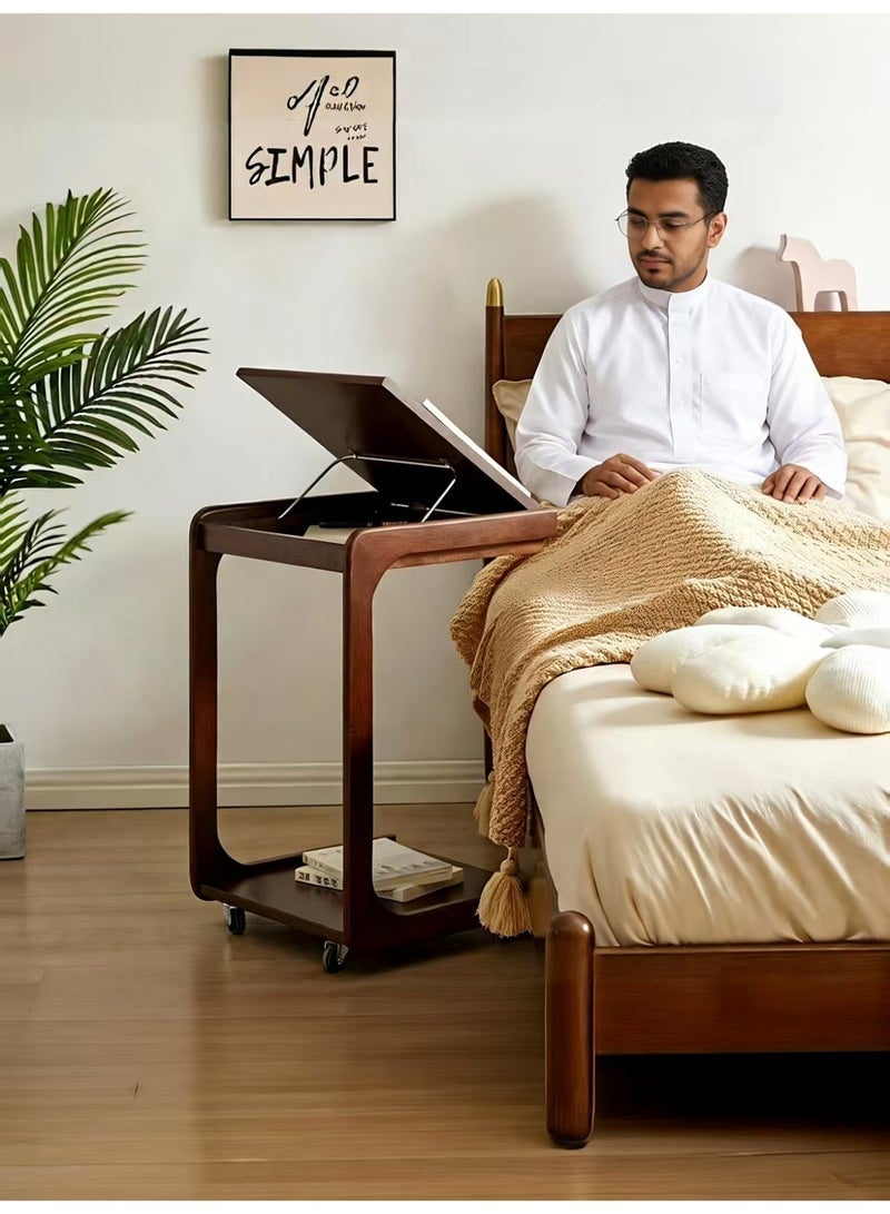 روعة طاولة سرير أريكة على شكل حرف C، طاولة جانبية خشبية قابلة للتدوير 360 درجة، مكتب كمبيوتر محمول مع عجلات، غرفة نوم، غرفة معيشة، طاولة خشبية صغيرة على شكل حرف C مع عجلات، أريكة/كنبة/خزانة سرير/طاولة سرير متعددة الوظائف، خشب الجوز - Image 2