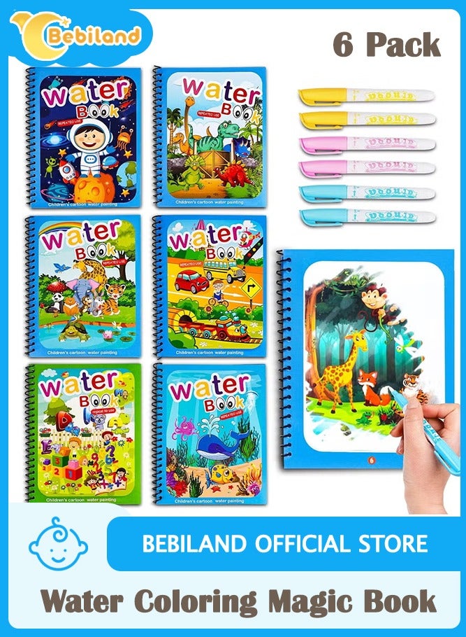 Bebiland 6 Pack Water Coloring Magic Book, Magic Water Colouring Book with Pen, Toddlers Kids ...