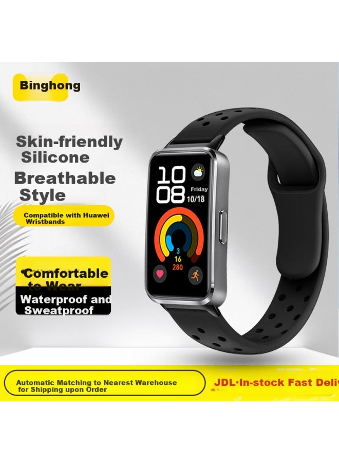 Bing Hong Binghong Silicone Replacement Strap For Huawei Band 8/9/10 Nfc Smart Bracelet, Black, Uni - Image 1