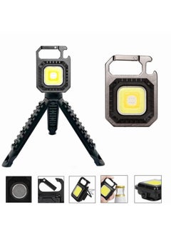 SHOPI LED COB Flashlight,Keychain Light with Stand,500 Lumen Rechargeable Keychain Flashlights, 4 Light Modes Portable Pocket Light with Folding Bracket Bottle Opener for Camping,Emergency,Fishing  - Image 1